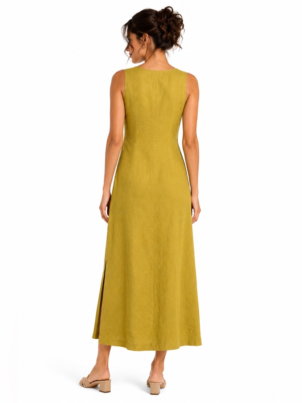NWT Madewell Mustard Linen Blend Button Front Midi Dress 6 - Picture 2 of 14